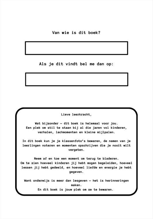 Leerkracht invulboek - basisschool - zwart/wit
