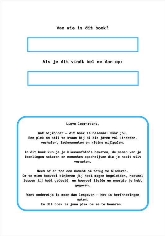 Leerkracht invulboek - basisschool - blauw