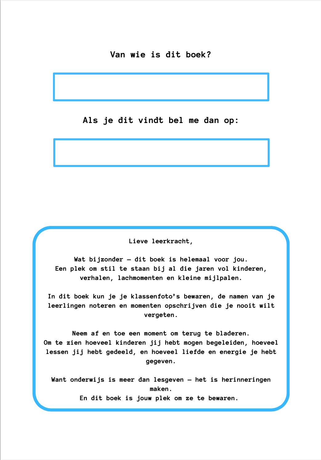 Leerkrachten schoolfotoboek - blauw
