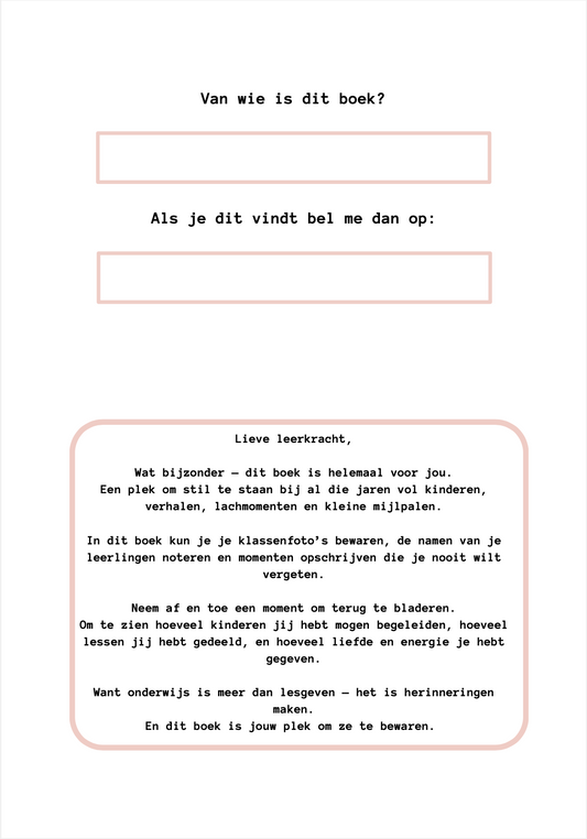 Leerkracht invulboek - basisschool - Roze/rood